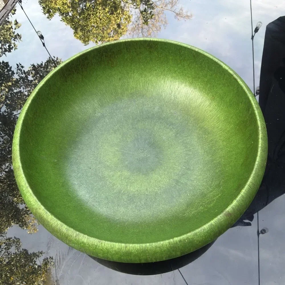 Green Hand Turned Wooden Bowl- Handmade- 9.5”